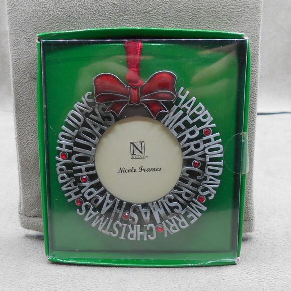 Happy Holidays/Merry Christmas Wreath Picture Frame Ornament NIB Nicole Silver - Picture 2 of 4